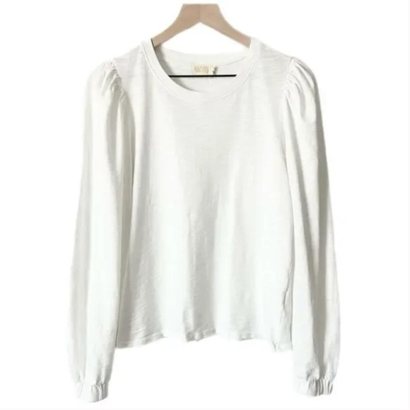 Nation LTD Cecilia Balloon Sleeve Tee White Pima Cotton Minimalist Sz Small - Picture 2 of 7